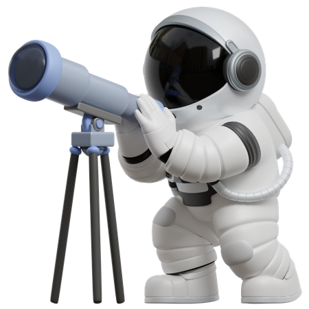 Astronaut Using Telescope Stargazing  3D Illustration