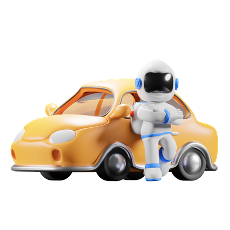 Astronaut waiting near car 3D Illustration