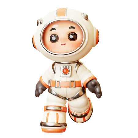 3 D Cute Cartoon Futuristic Astronaut Spaceman Walking Science Technology Space Fiction Universe Exploration Concept 3D Illustration