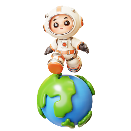 Astronaut Walking On Earth  3D Illustration