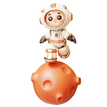 3 D Cute Cartoon Futuristic Astronaut Spaceman Walking On Mars Science Technology Space Fiction Universe Exploration Concept 3D Illustration