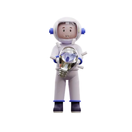 Astronaut With A Brilliant Idea  3D Illustration