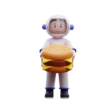 Astronaut With Burger 3D Illustration