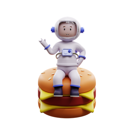 Astronaut With Burger 3D Illustration