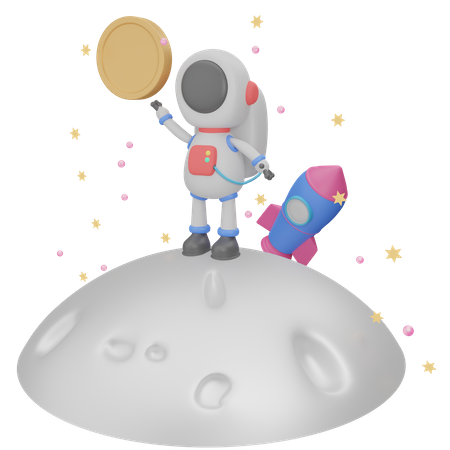 Astronaut With Coin  3D Icon