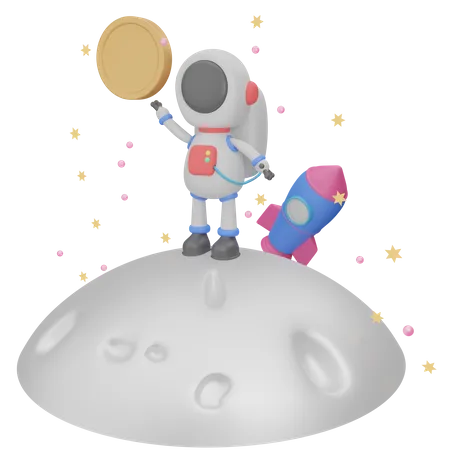 Astronaut With Coin 3D Icon
