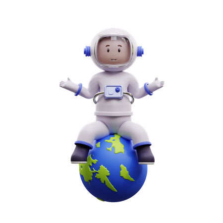 Astronaut With Earth  3D Illustration