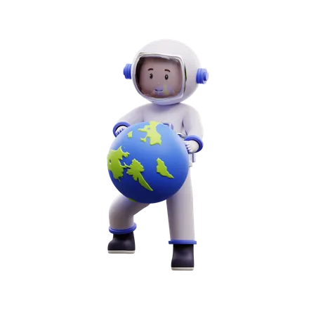 Astronaut With Earth 3D Illustration