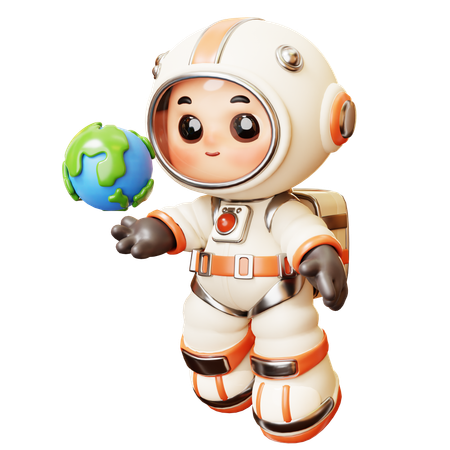 Astronaut With Earth Globe  3D Illustration