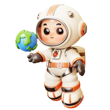 Astronaut With Earth Globe  3D Illustration