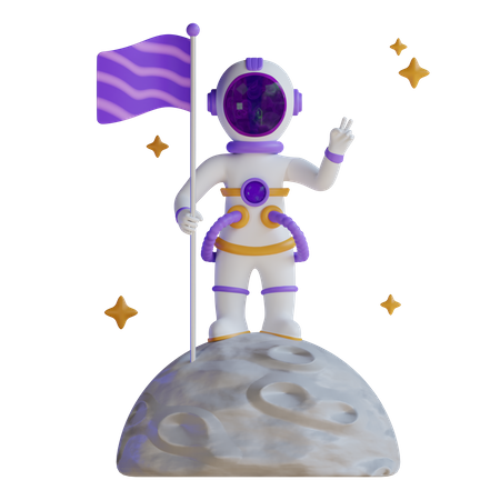 Astronaut With Flag On Moon 3D Illustration