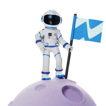 Astronaut with Flags on moon 3D Illustration