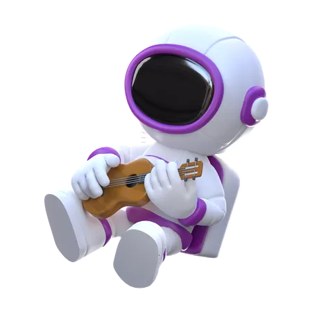 Astronaut with guitar  3D Illustration