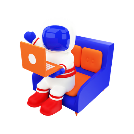 Astronaut With Laptop  3D Illustration