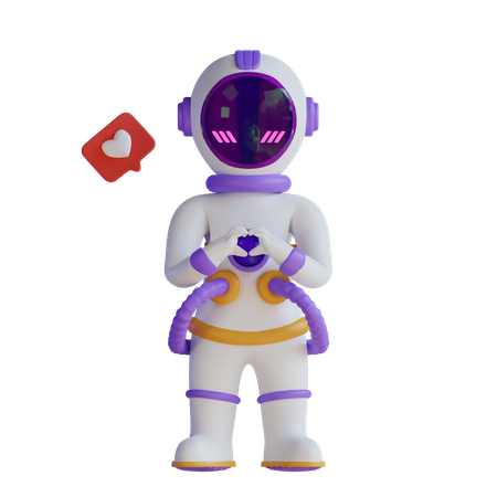 Astronaut With Love Sign Hand 3D Illustration