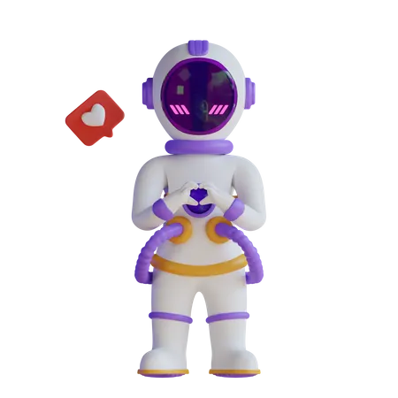 Astronaut With Love Sign Hand 3D Illustration