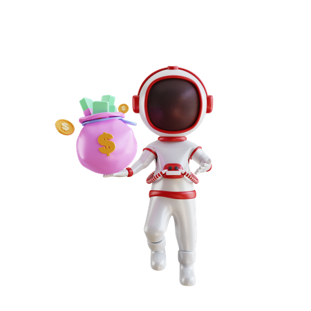 Astronaut With Money Bag  3D Illustration