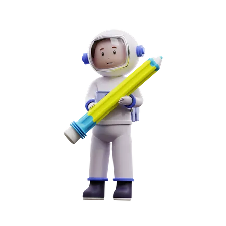 Astronaut With Pencil  3D Illustration