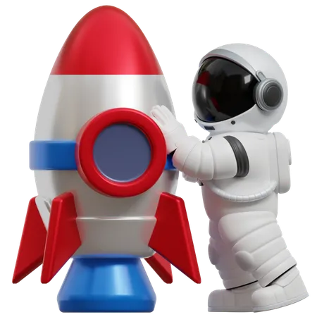 Astronaut With Rocket  3D Illustration