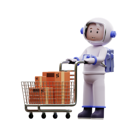 Astronaut With Shopping Cart 3D Illustration