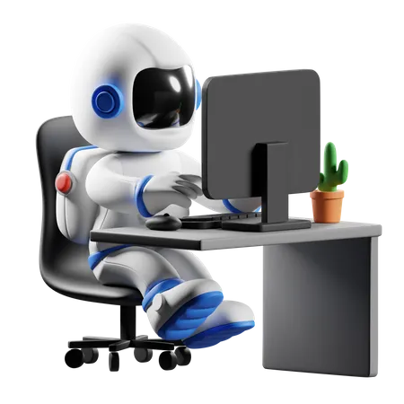 Astronaut working on computer  3D Illustration