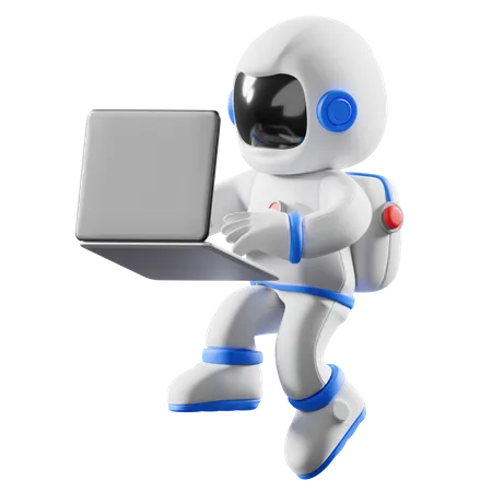 Astronaut working on laptop  3D Illustration