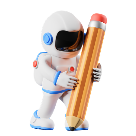 Astronaut writing using pencil  3D Illustration