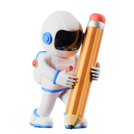 Astronaut writing using pencil  3D Illustration