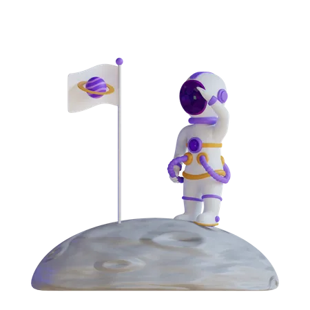 Astronauta aterrizando en la luna  3D Illustration