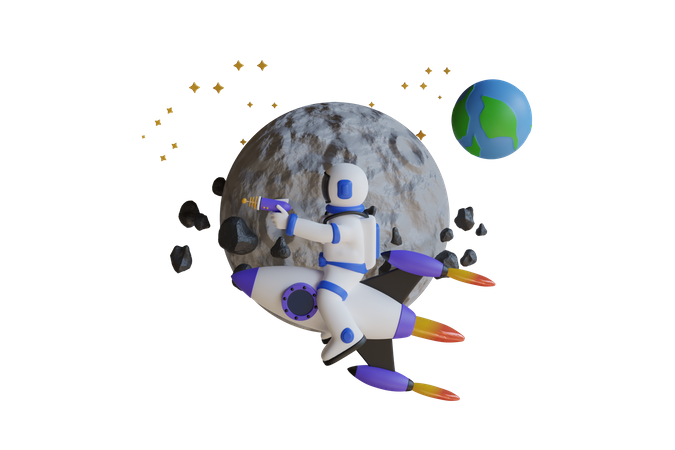 Astronauta andando de foguete no espaço  3D Illustration