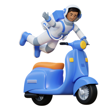 Astronauta andando de motocicleta  3D Illustration