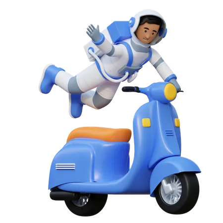 Astronauta andando de motocicleta  3D Illustration