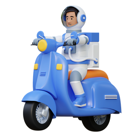 Astronauta andando de motocicleta  3D Illustration