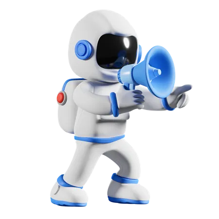 Astronauta anuncia usando megafone  3D Illustration