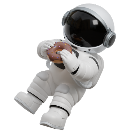 Astronauta aproveitando um donut espacial  3D Illustration