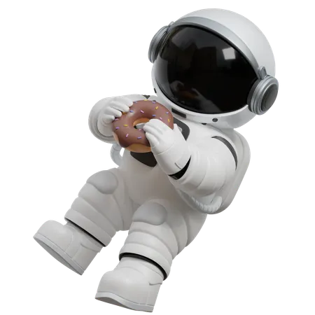 Astronauta aproveitando um donut espacial  3D Illustration