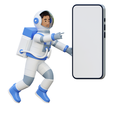 Astronauta señalando la pantalla del teléfono  3D Illustration