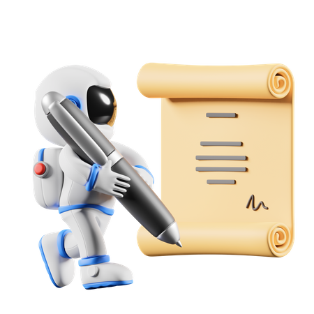Astronauta assinando assinatura em papel contratual  3D Icon