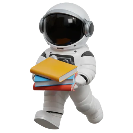 Astronauta carregando livros  3D Illustration