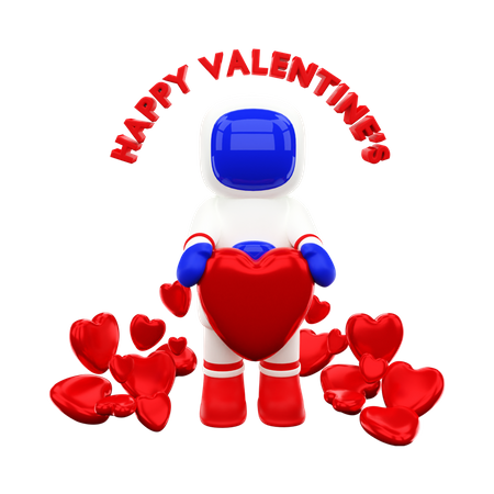 Astronauta celebrando San Valentín con corazón  3D Illustration