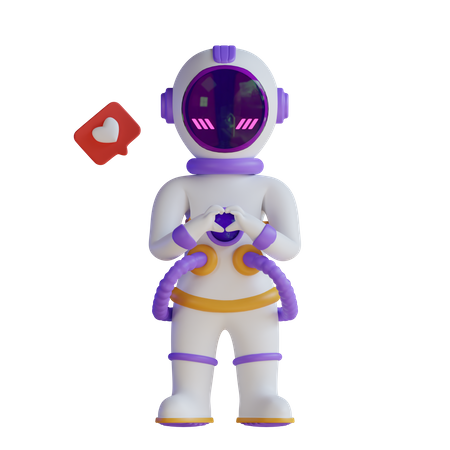 Astronauta com mão de sinal de amor  3D Illustration