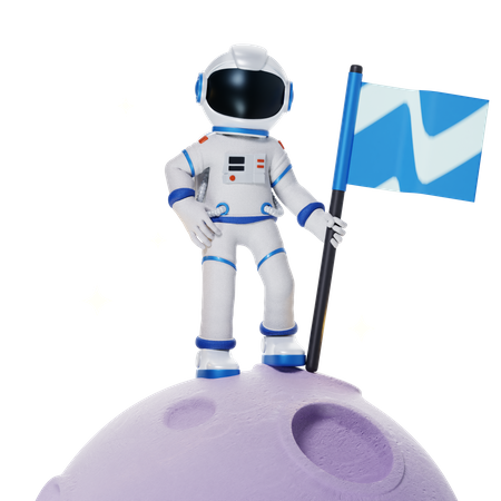 Astronauta com bandeiras na lua  3D Illustration