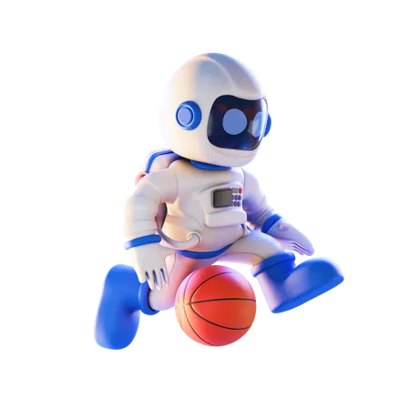 Astronauta com basquete  3D Illustration