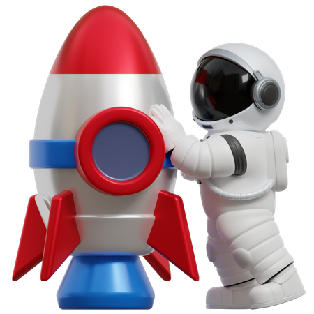 Astronauta com foguete  3D Illustration