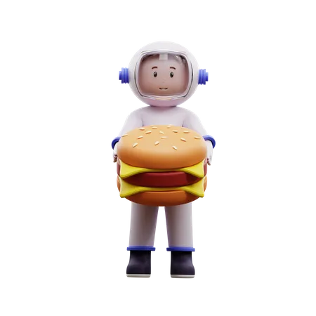 Astronauta com hambúrguer  3D Illustration