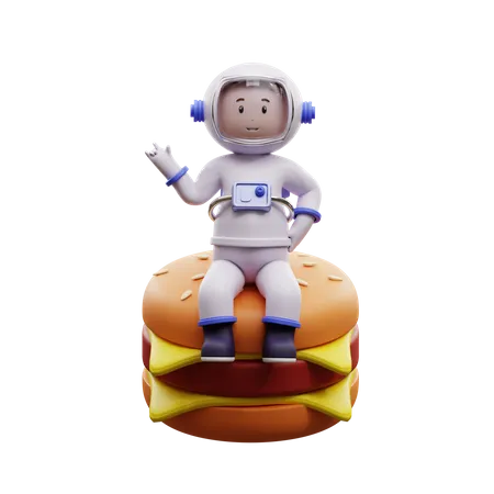 Astronauta com hambúrguer  3D Illustration