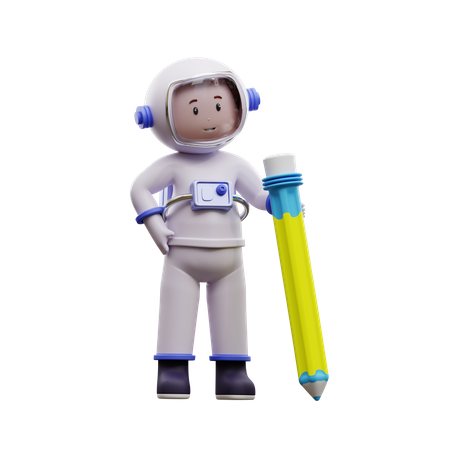 Astronauta com lápis  3D Illustration