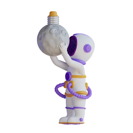 Astronauta com luar  3D Illustration