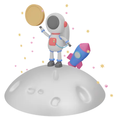 Astronauta com moeda  3D Icon