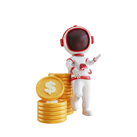 Astronauta com moeda de dólar  3D Illustration